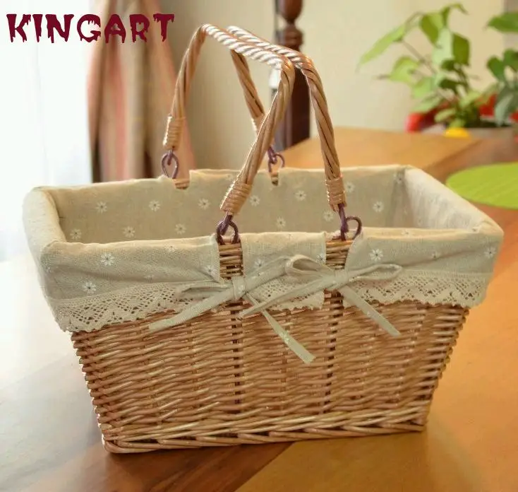 Большая винтажная плетеная корзина для пикника хранения фруктов со складной