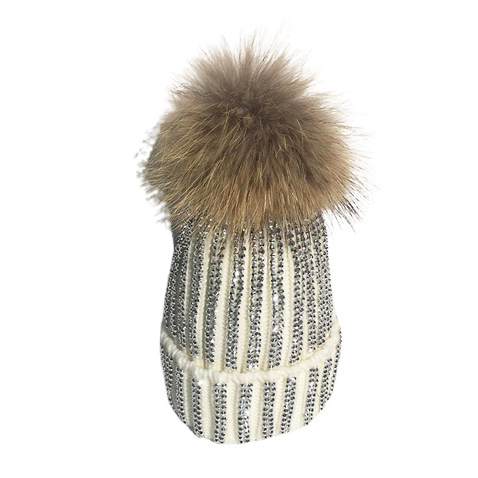 

Winter Outdoor Warm Women Rhinestone Thick Woolen Yarn Knitted Hat Cap Beanie