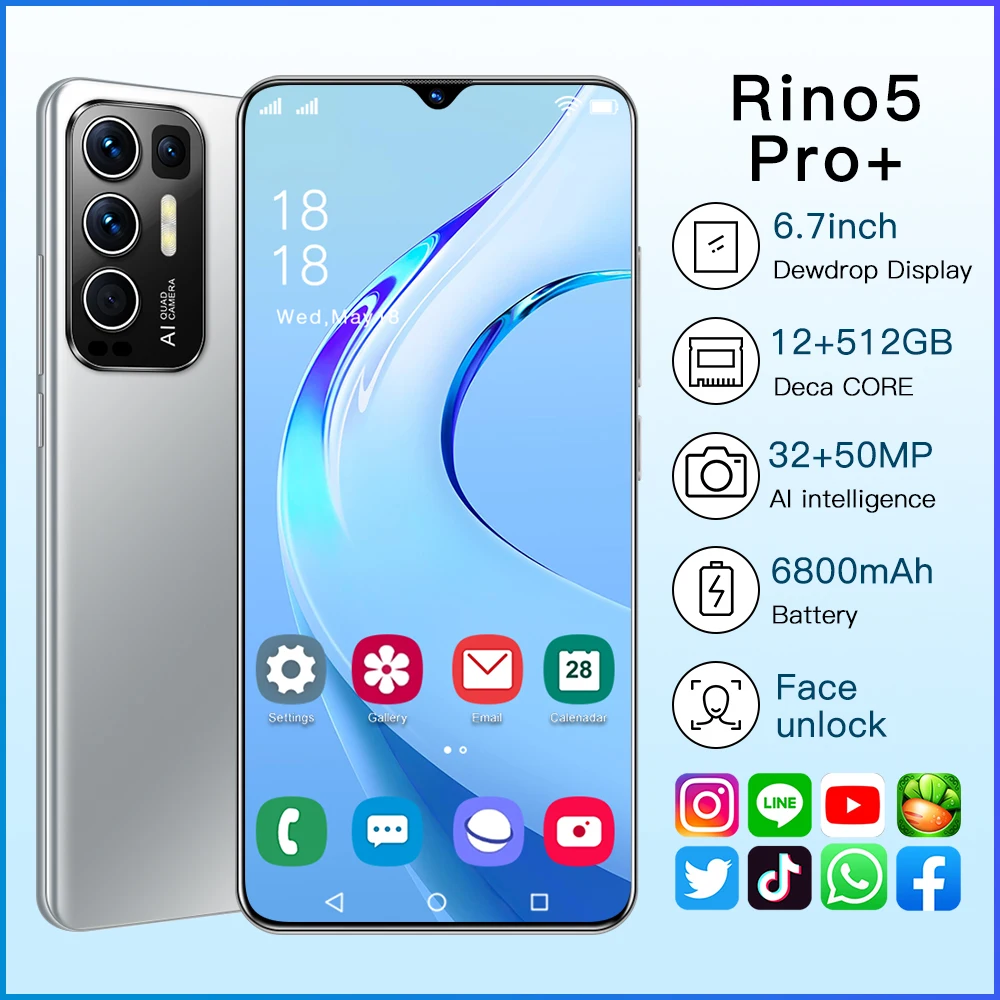 

Global Rino5 Pro 6.0 Inch 128/256GB 16+32MP 10 Core Mobile Cellphones Face Fingerprint ID Andriod 11 Smart Phone MTK6889 Celular