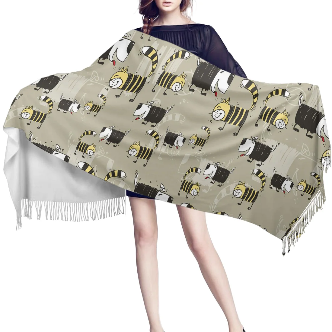 Женский кашемировый шарф тонкие женские шали и палантины с мультяшным рисунком