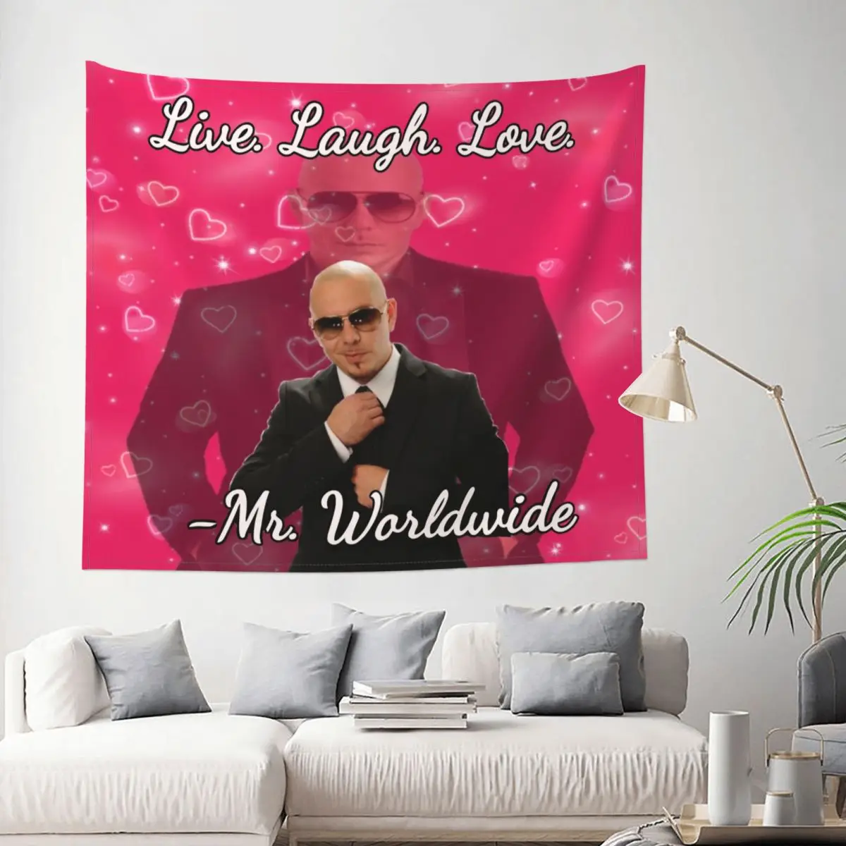 

Mr. Worldwide Says To Live Laugh Love Tapestry Wall Hanging Print Polyester Tapestries Fantasy Blanket Dorm Decor Yoga Mat