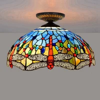 40cm european style blue dragonfly tiffany multi color glass restaurant bedroom corridor porch glass ceiling lamp