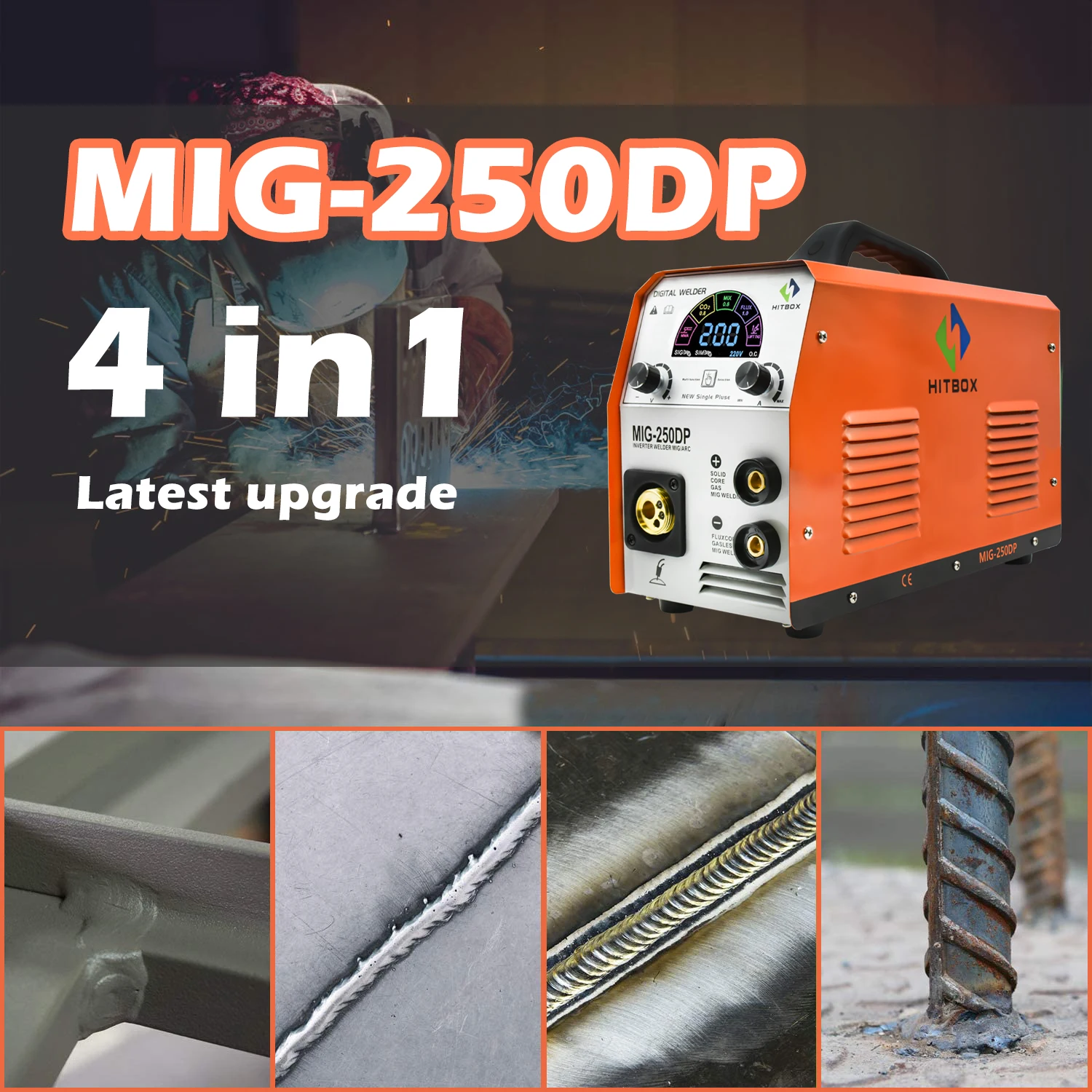 HITBOX полуавтоматическая Алюминий сварочный аппарат Mig сварщик MIG250DP 220V импульс 3 в 1