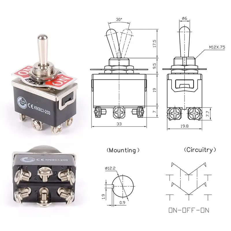 

yi car Heavy Duty Toggle Switch Flick ON/OFF/ON Car Dash 12V DPDT Missile + Waterproof Cover