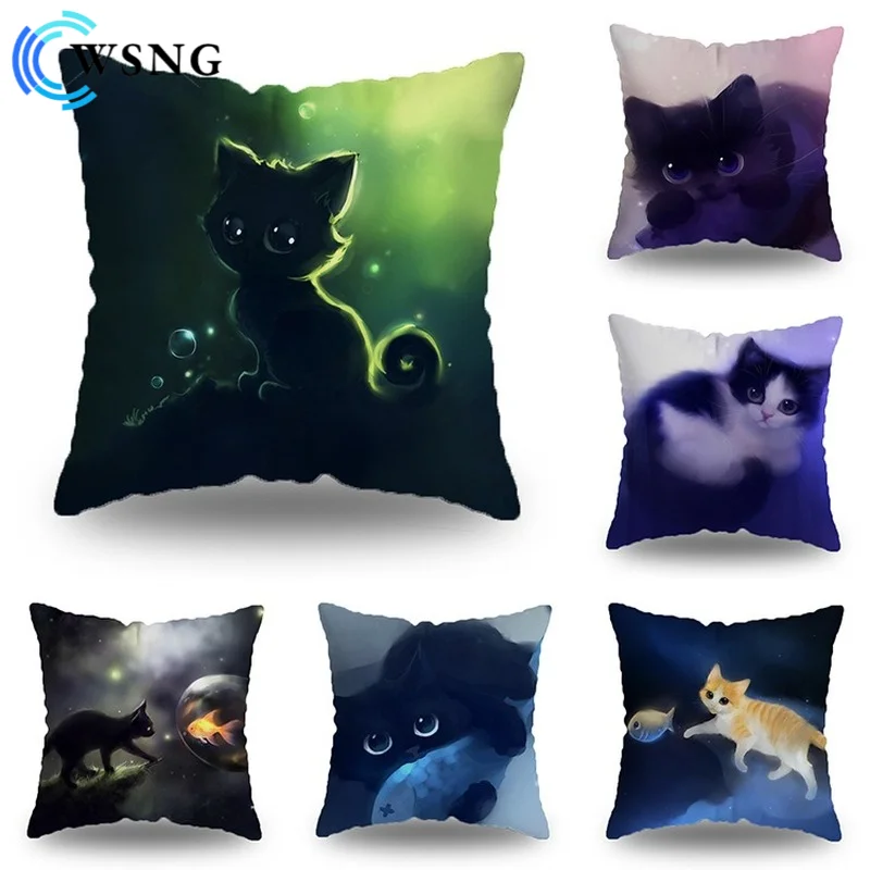 

Lovely Cat Print Pillowcase Office Plush Cushion Cover Home Decoration Pillowcase Living Room Sofa Car 45*45cm