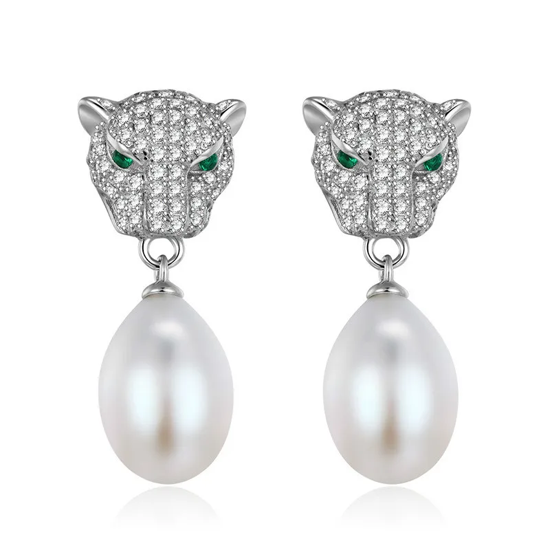 

Женские леопардовые серьги из серебра 925 пробы, с зелеными глазами и пресноводным жемчугом
