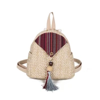 4pcslot new women fashion straw knitting backpack ladies female travel holiday tassel zipper small backpack