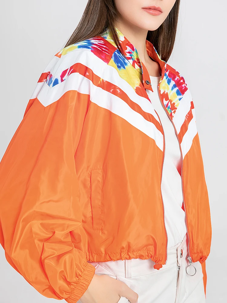 Весенние тонкие женские куртки повседневное пальто с разноцветным принтом