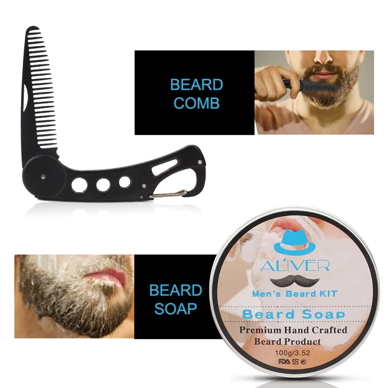 

ALIVER Men's Beard Kit Styling Tool Beard Bib Aprons Balm Beard Oil Comb Moisturizing Wax Beard Care Set