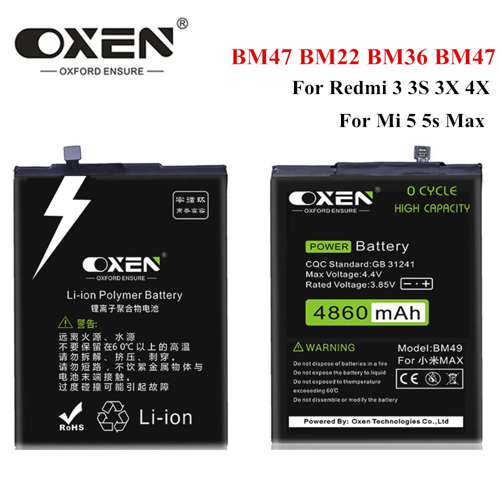 Аккумулятор OXEN BM47 BM22 BM49 BM36 для телефонов Xiaomi Mi 5 5s Max Redmi 3 3S 3X 4X литий полимерная
