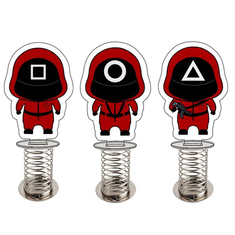 

11cm Squid Game Figure Acrylic Spring Stand Triangle Square Circle Soldier Model Plate Desktop Decor For Fans Gift Ornaments