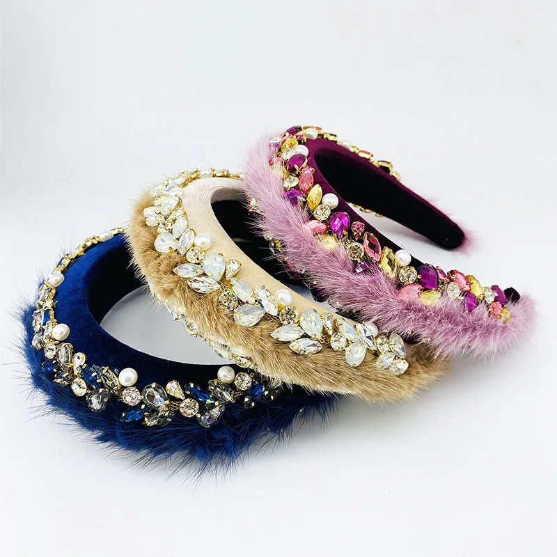 

Turban Fashion Rabbit fur Women Headband Rainbow Hair Bands Soft Solid Color Girls Hairband Hair Accessories Headwrap Hair Holde