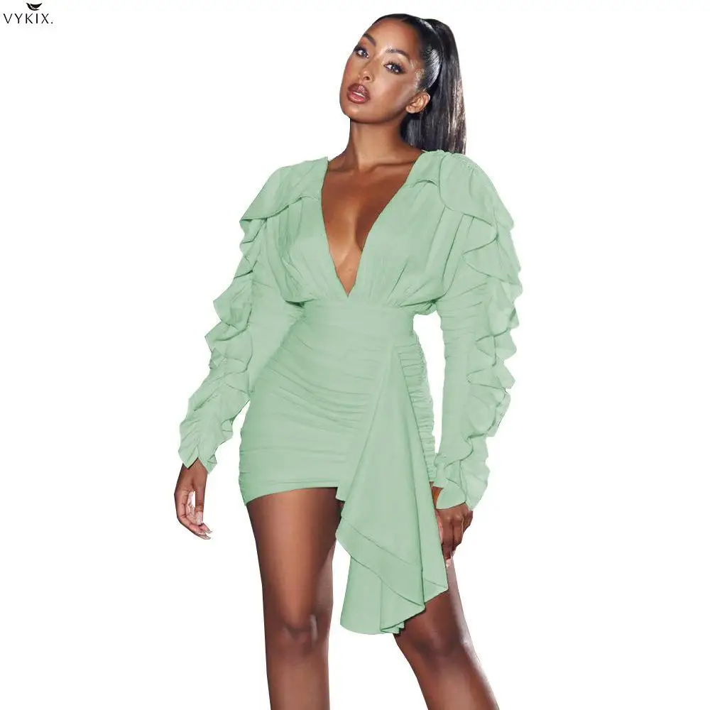 

Корейское женское платье для вечерние ринки и свадьбы, зеленые мини-платья с оборками, соблазнительные элегантные платья, Клубные наряды, д...