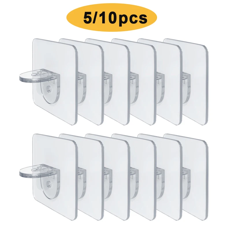 

5/10pcs Transparent Self Support Hook Rack 6x6cm Self Adhesive Support Pegs Wall Hangers Closet Cabinet Shelf Support Bracket