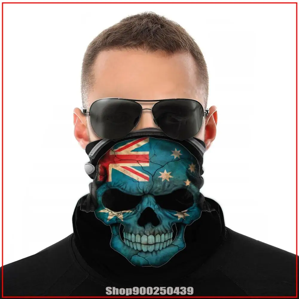 Dark Skull Deejay With Australian Flag bandana scarf DIY adult washable mask bbq menu by michelle bar sewing neck gaiter |