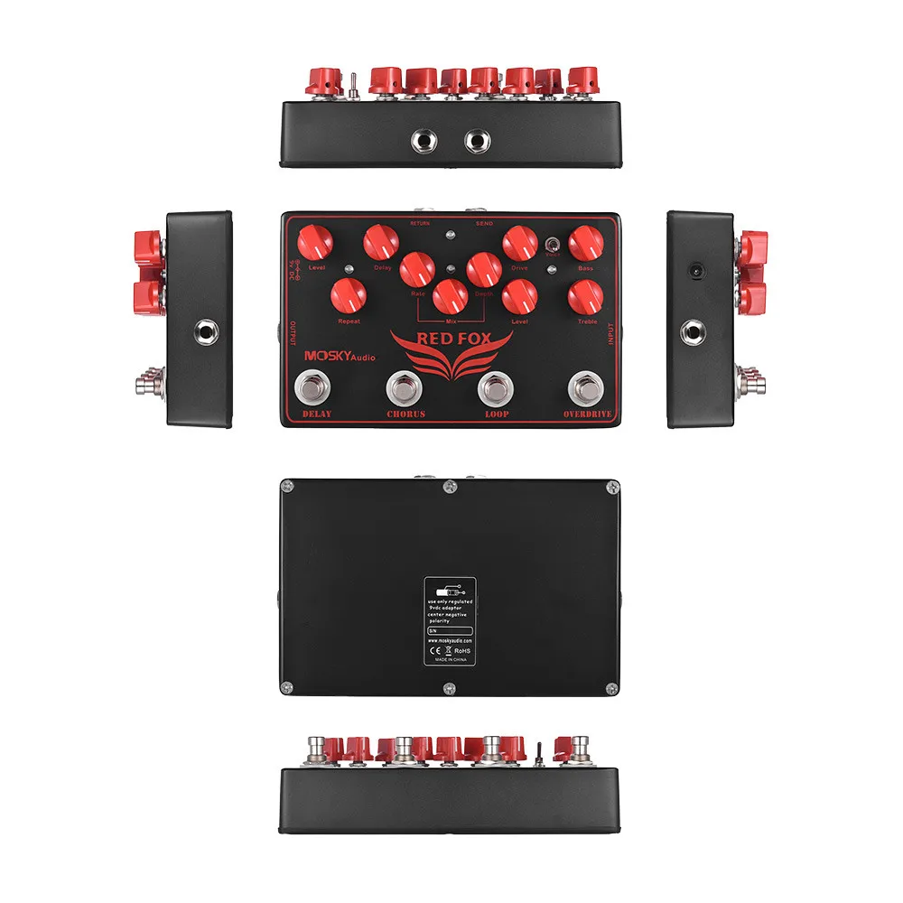 MOSKYAUDIO RED FOX Overdrive, LOOP, Chorus, Delay 4 педали эффектов в 1 блоке педаль эффектов для гитары мультиэффект педаль