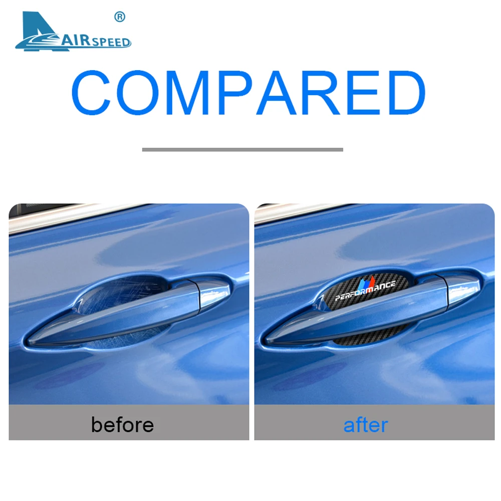 

AIRSPEED 4pcs Vinyl Carbon Car Door Handle Protection Sticker Decal for BMW 1 2 3 4 5 7 Series X1 X3 X4 X5 X6 3 5 GT Accessories