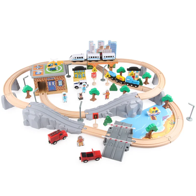

Деревянный трек, набор поездов, автомойка, деревянная железная дорога, развивающая головоломка, игрушки, совместимые с брендом, деревянные ...