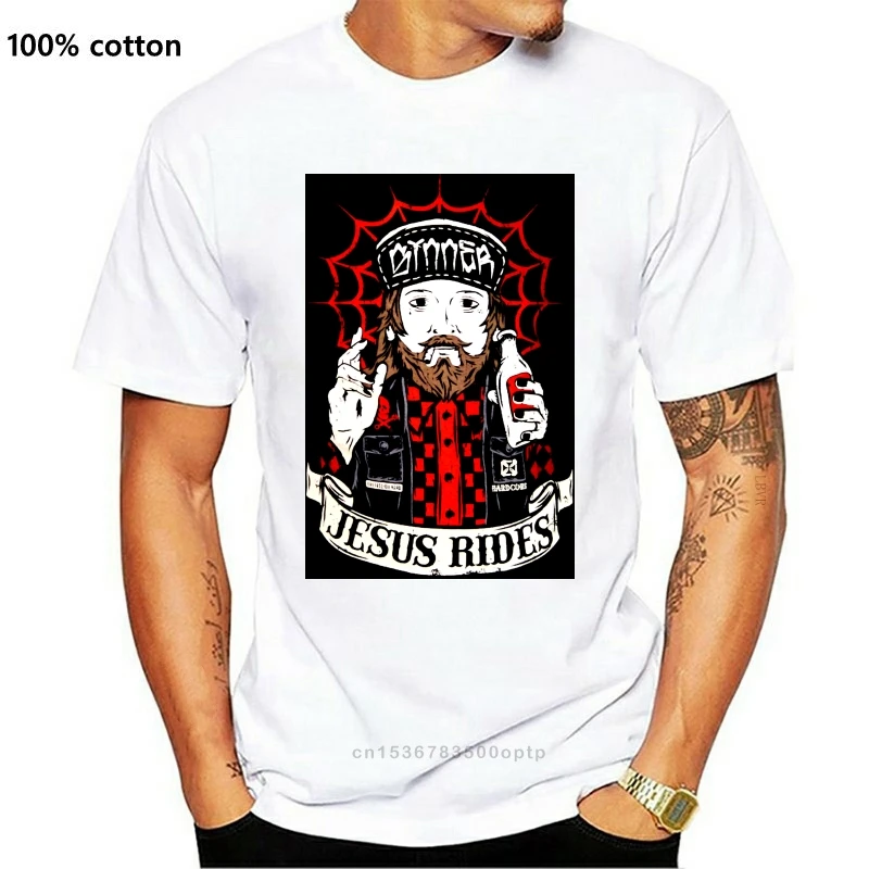 

Новинка 2020, мужские футболки [Иисус Райзер], футболка ROCKABILLY 666, Байкерский рокер, татуировка, чернила, женская футболка