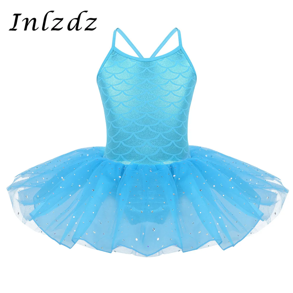 Детский блестящий костюм русалки для девочек платье-пачка на бретельках с