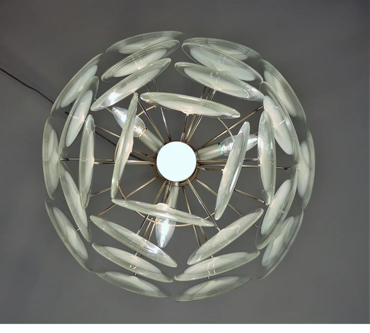 

White round glass chandelier American retro French living room simple bedroom dining room Italian style lamps