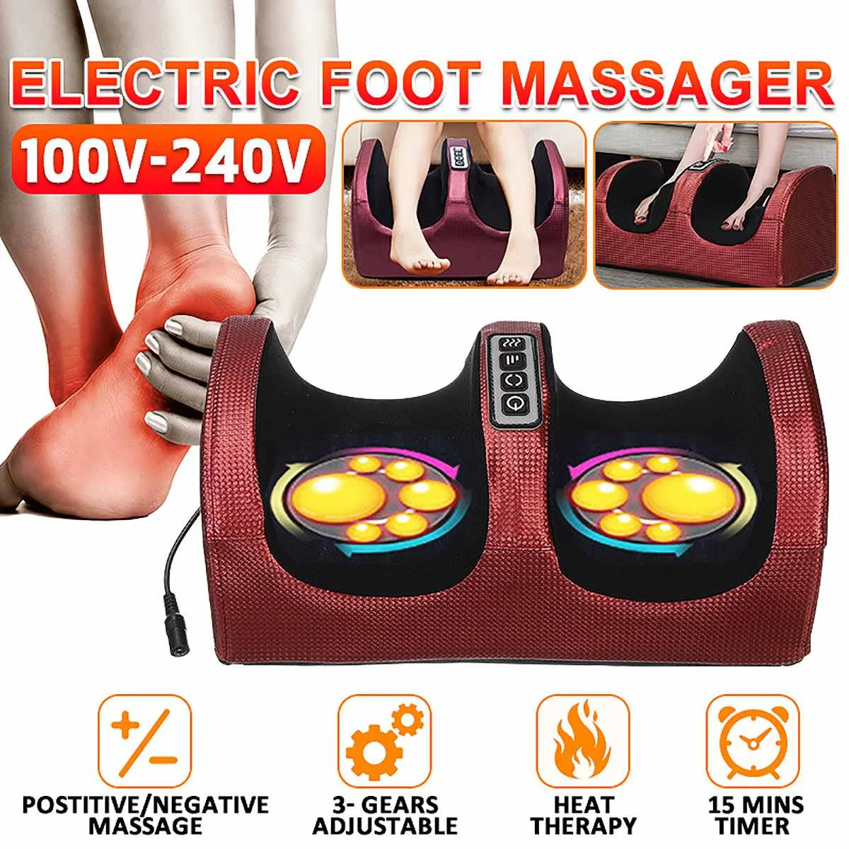 

110-240V Электрический шиацу массажер для ног массажер для тела Вибратор массажер для СП Рабочая Отопление лечебный Ролик Ноги облегчение боли