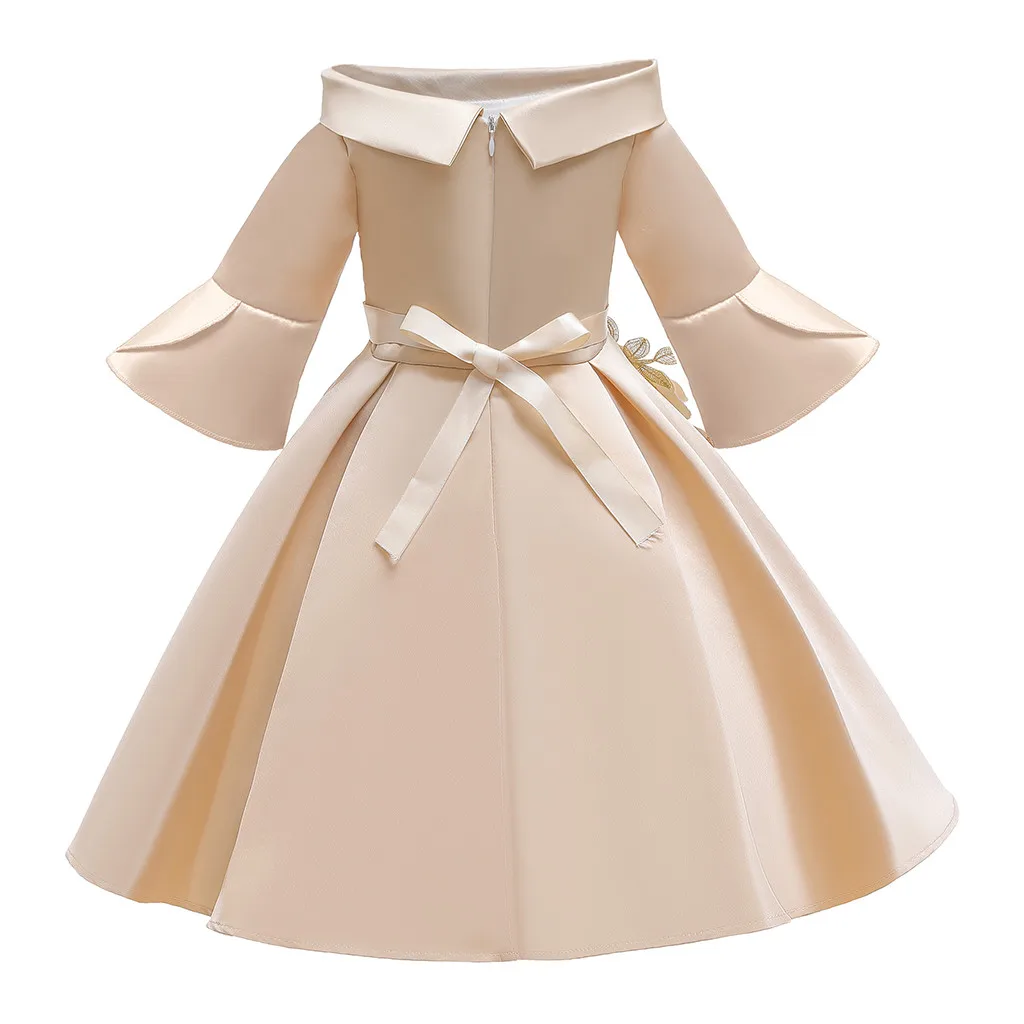 (2T-10T) Children's word shoulder trumpet sleeve embroidered princess pettiskirt dress floral child girl S4 | Детская одежда и