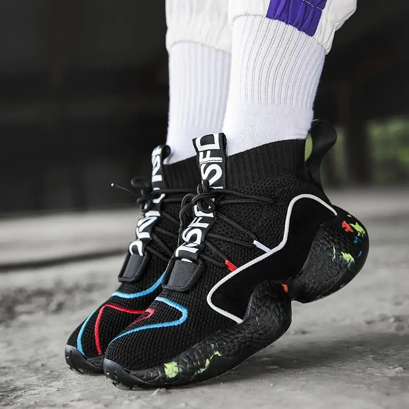 

Plus Size 47 Women's Sock Sneakers Knit Breathable Women Men Shoes 2019 Fashion Woman Chunky Trainers Lady black White