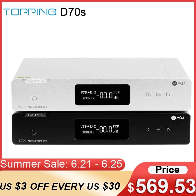 TOPPING D70S Full Balanced MQA Decoder 2*AK4497 Bluetooth 5.0 32Bit/768K DSD512 XMOS XU216 Hi Res DAC with Remote