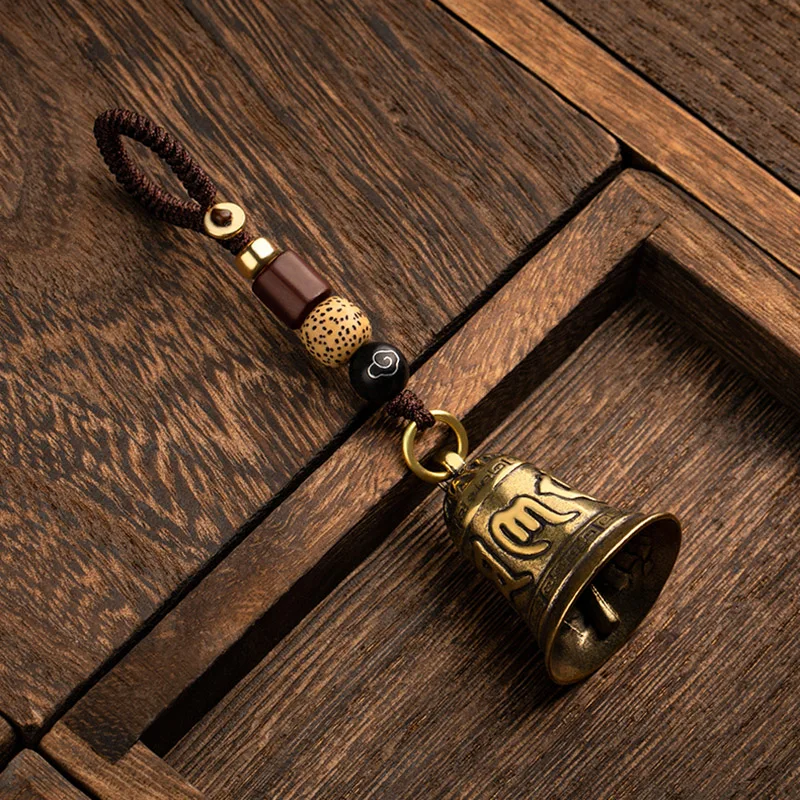 Латунный буддийский ремешок для ключей с колокольчиком Античная Медная подвеска