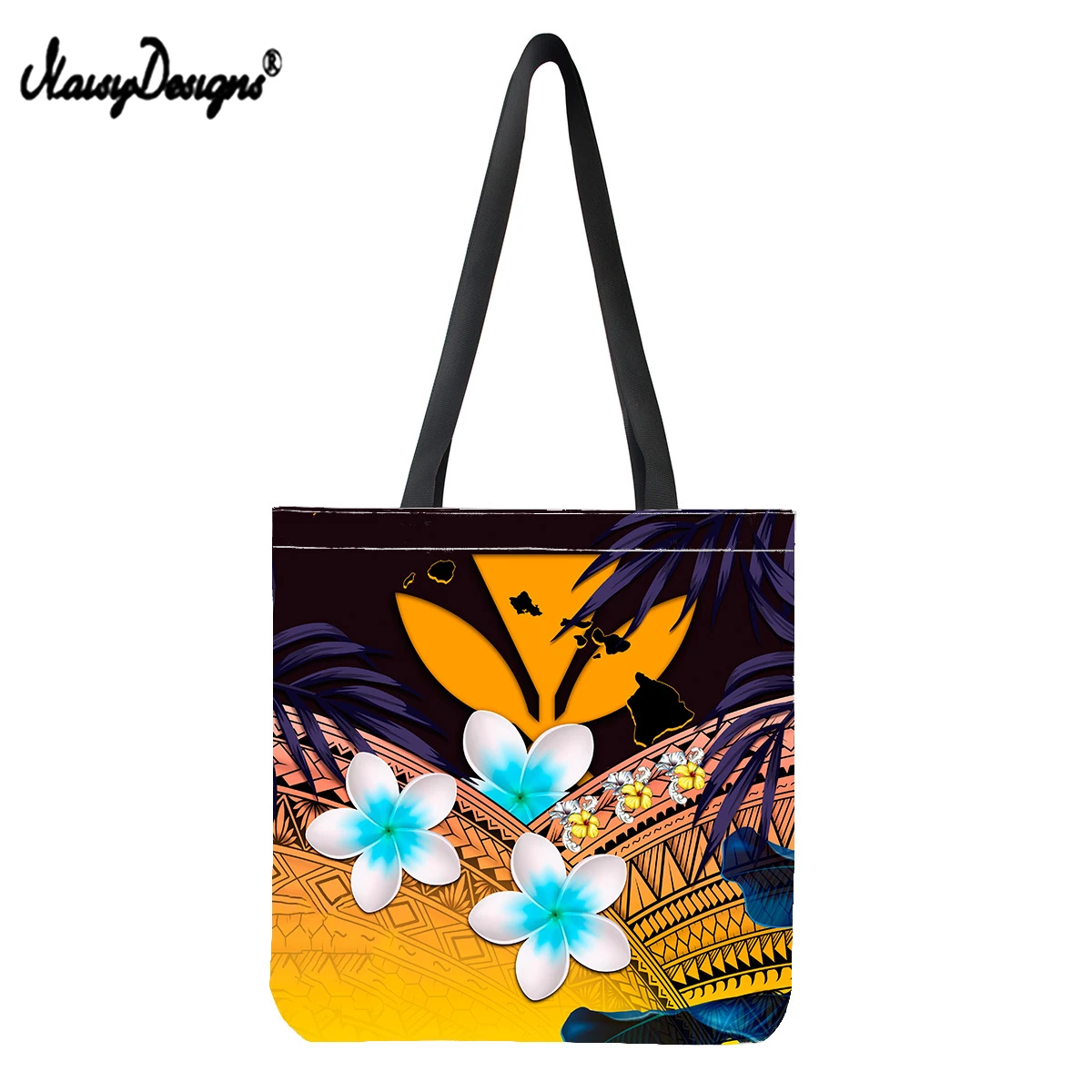 

Noisydesigns Polynesian Tribal Hawaii Plumeria Womens Tote Bags Linen Reusable Shopping Bag For Groceries Shoulder Bags for Lady