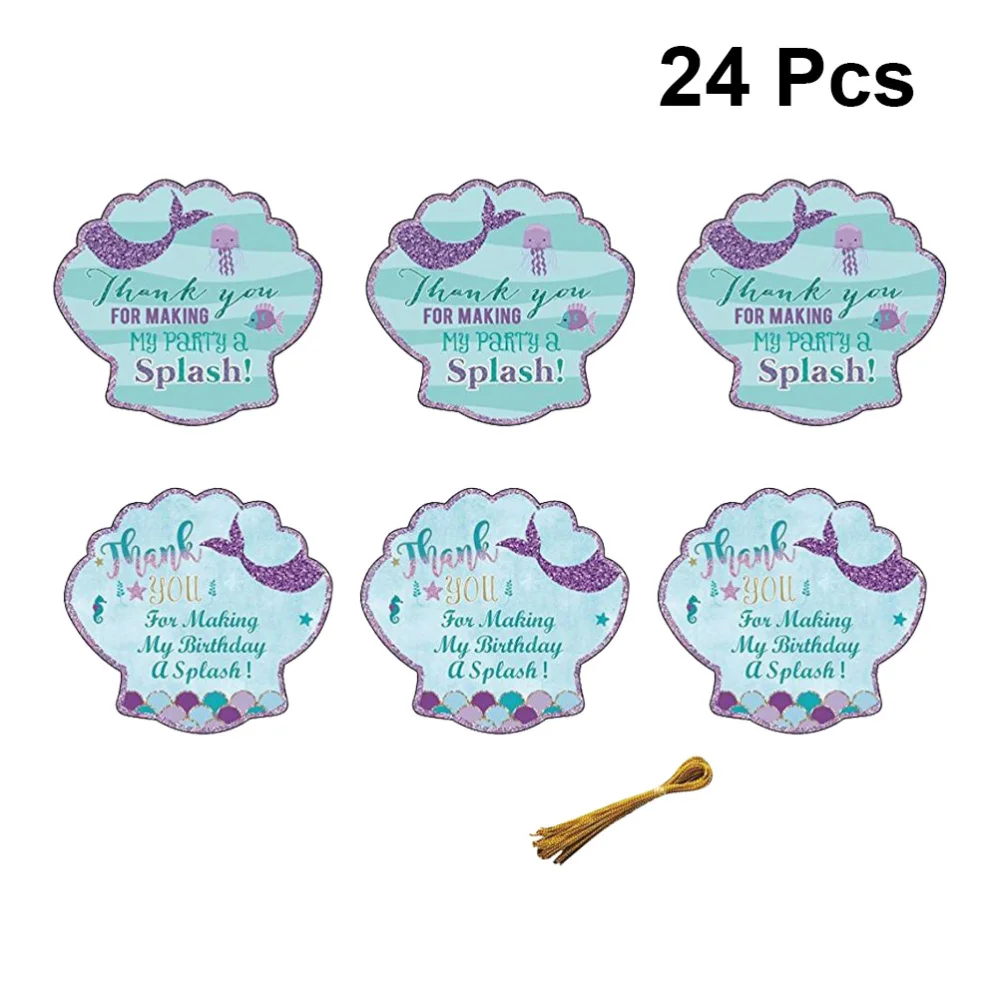 

24pcs Mermaid Thank You Tags with String Cartoon Gift Tags for Baby Shower Birthday Wedding Mermaid Theme Party Supplies