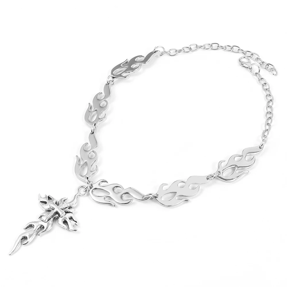 Ожерелье чокер в стиле Харадзюку панк с подвеской крестом виде пламени колье до