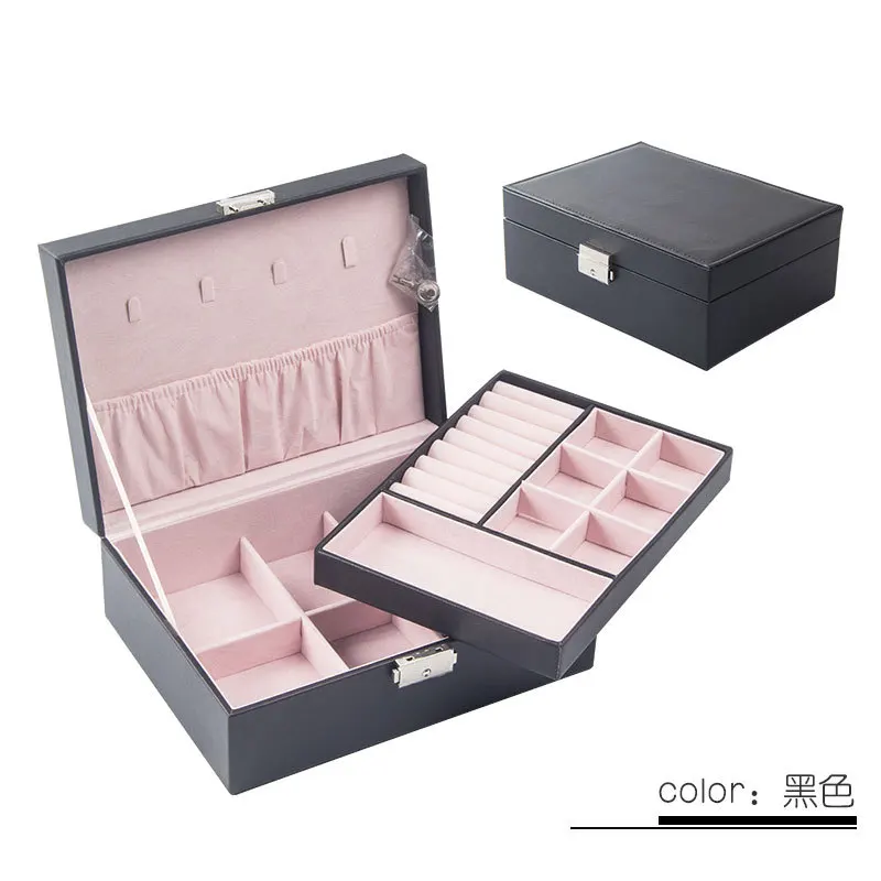 

jewelry organizer Fresh Solid Color Leather Jewelry Receiving Red Box Ring Packaging Jewelry Box Multi-function Dressing Case