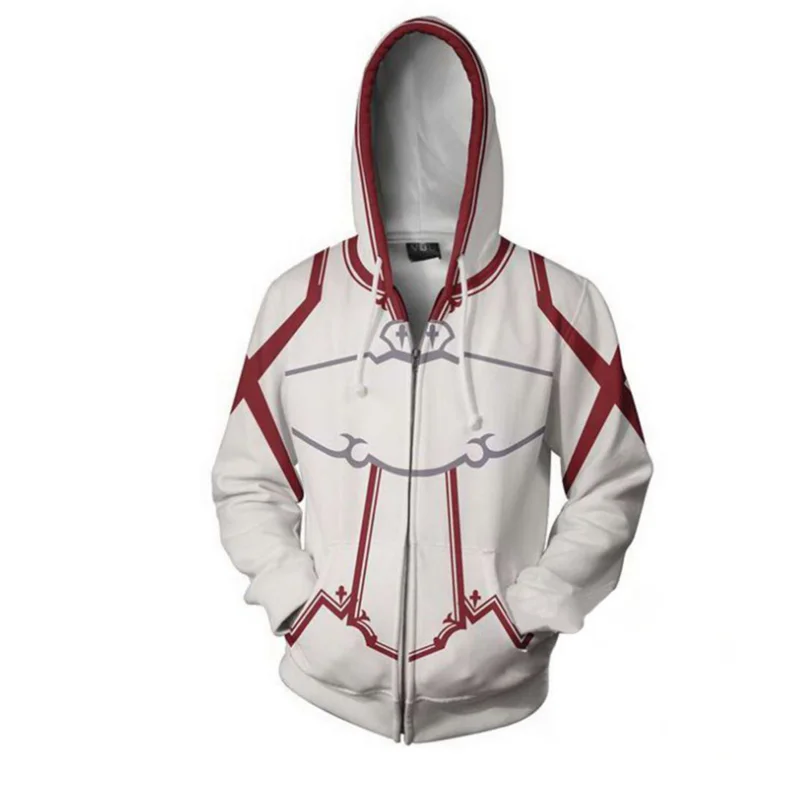 

Anime Sword Art Online SAO Hoodie Kirito Kirigaya Kazuto Yuuki Asuna 3D Print Sweatshirt Hoodies Zipper Jacket Cosplay Costume
