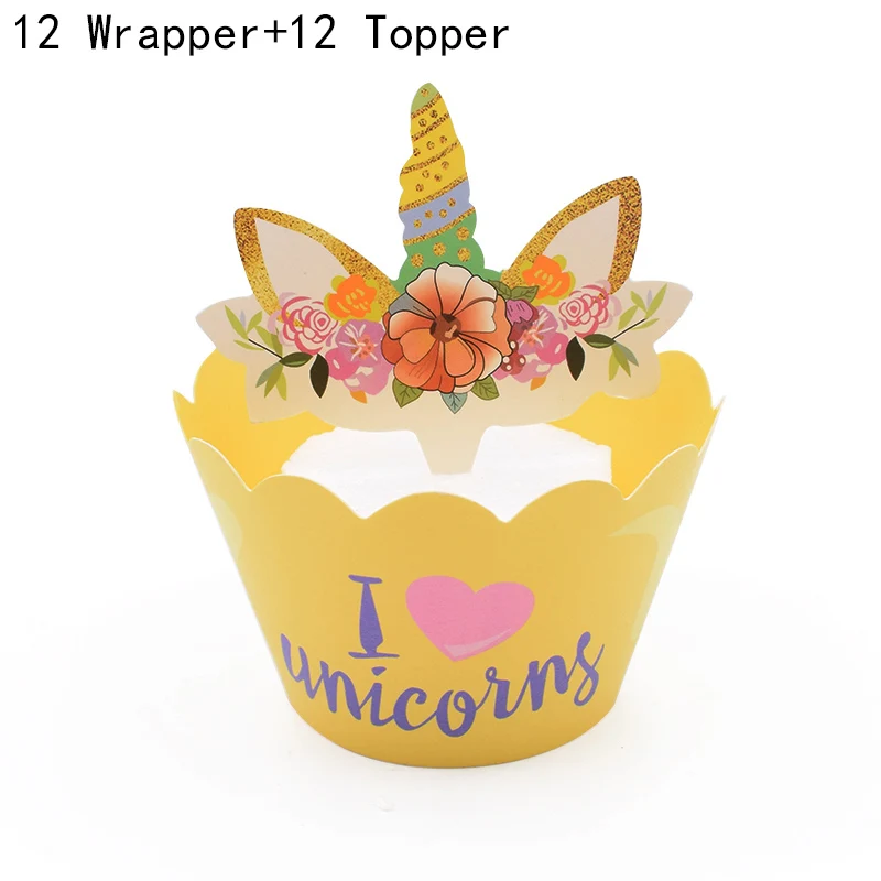 24pcs style-6 24 шт Радужный Единорог торт, топперы, капкейки обертки Свадьба для именинного пирога для украшения детского душа Единорог вечерние поставки - Цвет: 24pcs style-6