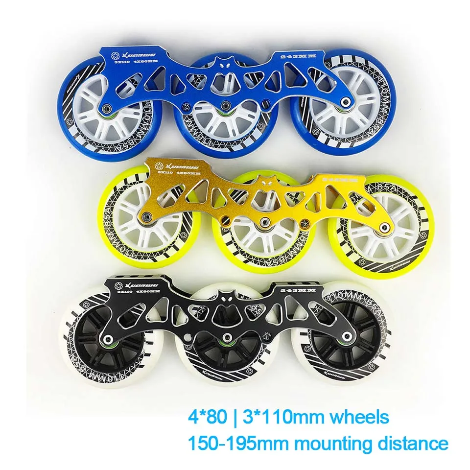 3*110mm speed inline skate base set 165-195mm dinstance frame ILQ-11 bearing 85A PU wheels for powerslide patines skating basin