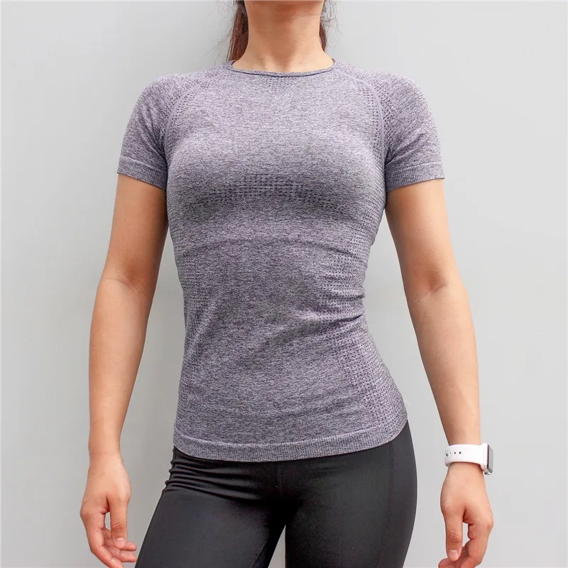 

Summer Yoga Short Sleeve Women Running Fitness Leisure T-shirt Quick Drying Yoga T-shirts Workout Active Wear Stretchy Training
