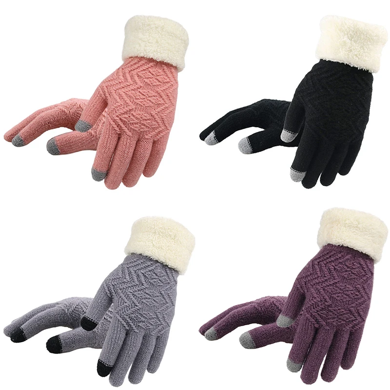 Sale Women Winter Touch Screen Thick Gloves Warm Kint Elegant Full Finger Fleece Gloves
