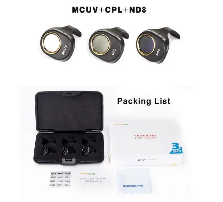 3/4/6 шт./компл. для DJI Spark Multi-Слои защитная пленка MCUV/CPL/ND4 ND8 ND16 ND32 Комплект фильтров объектива прозрачная HD защитная пленка Камера защитное устройство для объектива - Цвет: MCUV CPL ND8