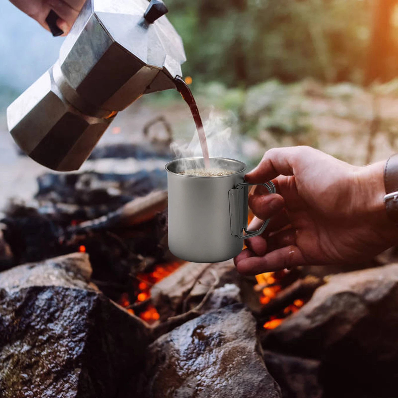

Lixada 2PCS Ultralight Titanium Cup Camping Water Cup Mug Outdoor Camping Picnic Water Cup Mug with Foldable Handle