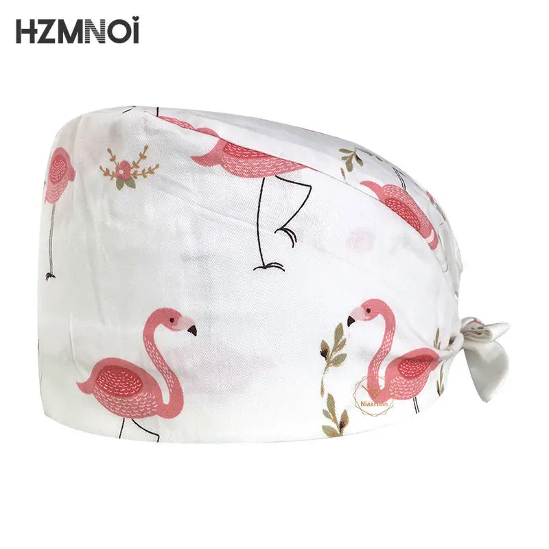 

Cartoon flamingo pattern printing hat fashion doctor hat multicolor pure cotton mocha hat leisure gourd hat chef headscarf