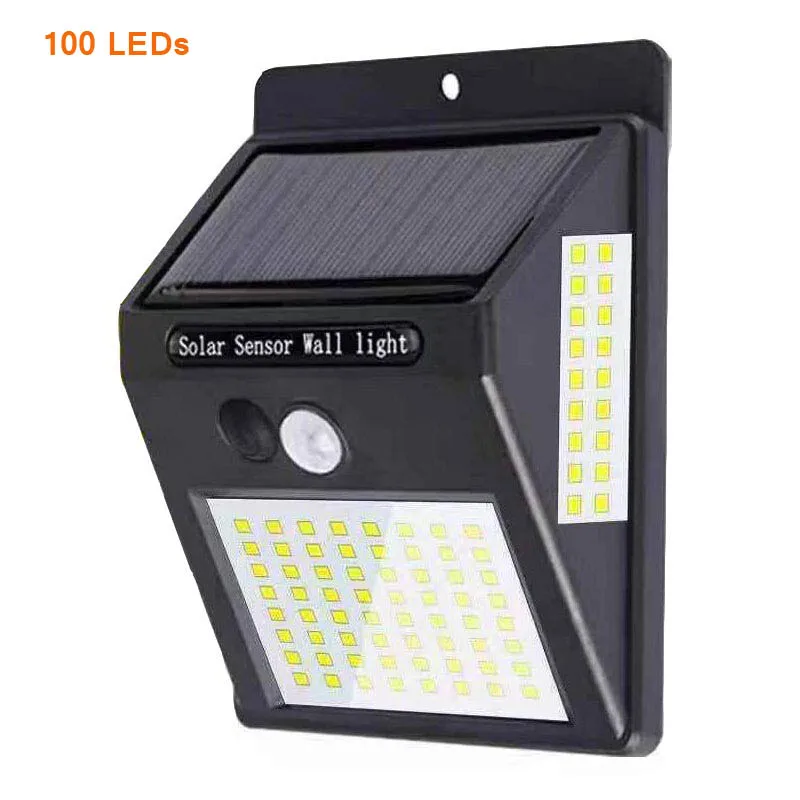 100 LEDs 1 Modes 118 светодиодный светильник на солнечной батарее, уличный солнечный светильник с датчиком движения, солнечный Точечный светильник с 3 режимами, настенный светильник для уличного сада - Испускаемый цвет: 100 LEDs 1 Modes