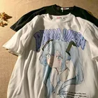 Kawaii мультфильм розовый Топы с коротким рукавом панк короткий Принт Медведь Летняя Повседневная Милая женская Y2K Футболка модная черная одежда 2