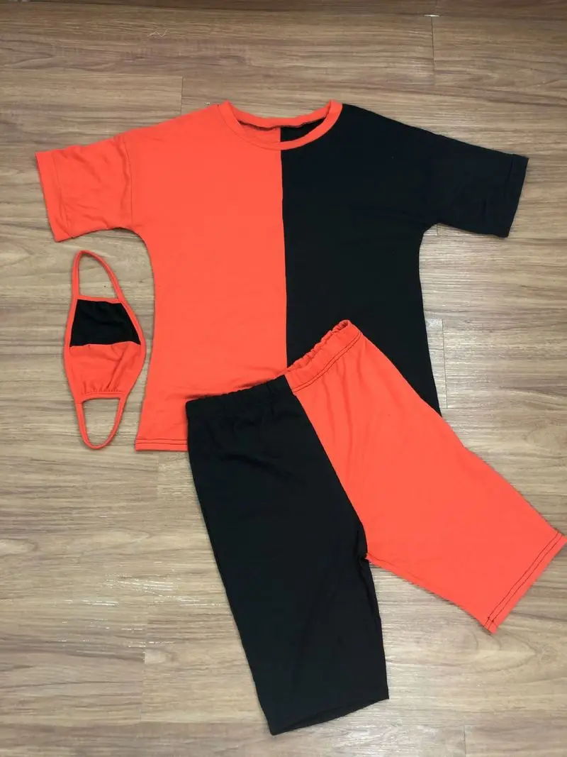 

Fitness Women 2 Piece Set Set Sport Biker Shorts Set with Mask Casual Tshirt Shorts Suit Tracksuit Sportwear Outfit Matching Set