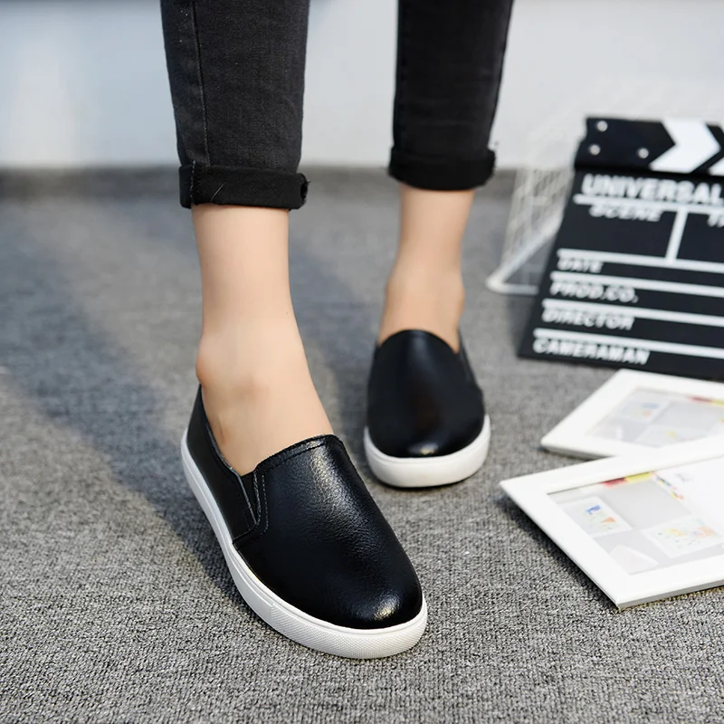 

Autumn Women Leather Loafers Fashion Ballet Flats Sliver White Black Casual Shoes Woman Slip On Loafers Boat Shoes Moccasins