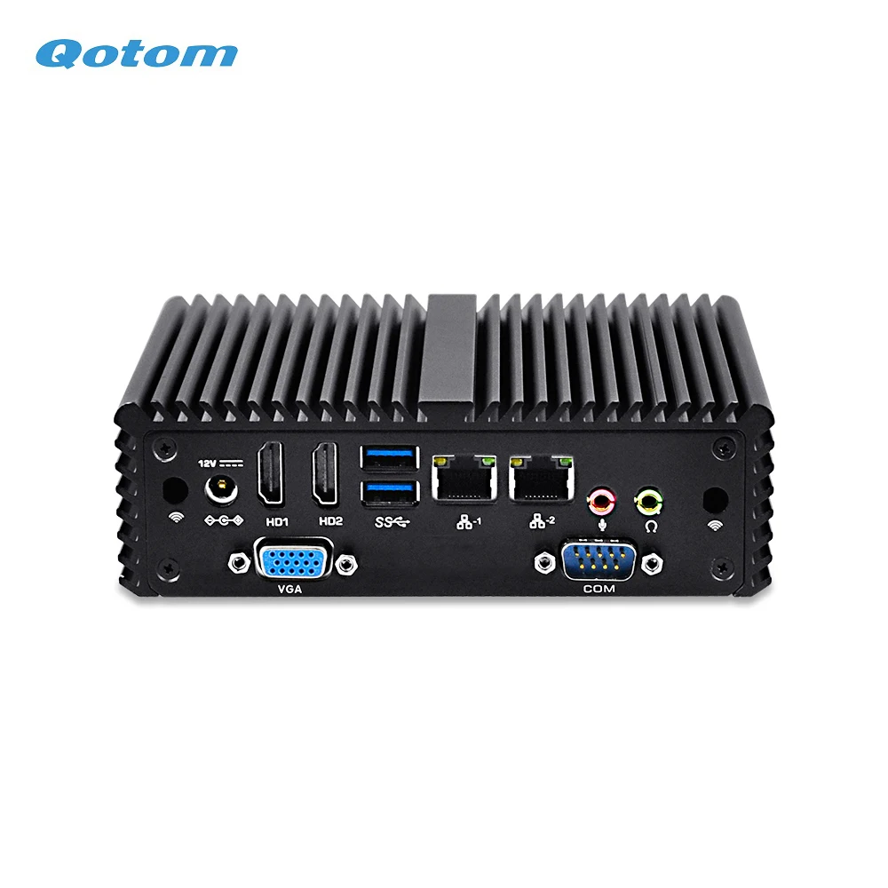Qotom четырехъядерный мини-ПК с Celeron J3160 процессор на плате, до 2,24 ГГц, безвентиляторный мини-ПК двухканальный сетевой адаптер