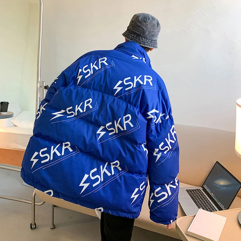 Свободная куртка-пуховик с буквенным принтом для мужчин Зимняя теплая одежда