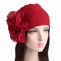 fashion big flower muslim hijab hat women headscarf cap women soft comfortable chemotherapy bonnet islamic hat party turban cap