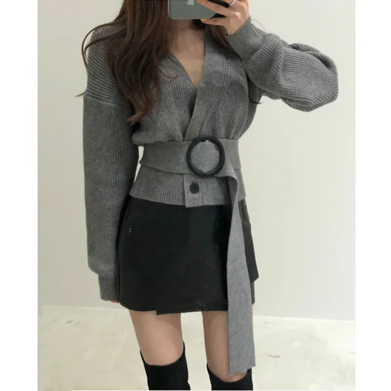 Корейский шикарный элегантный винтажный свитер с V-образным вырезом кардиганы